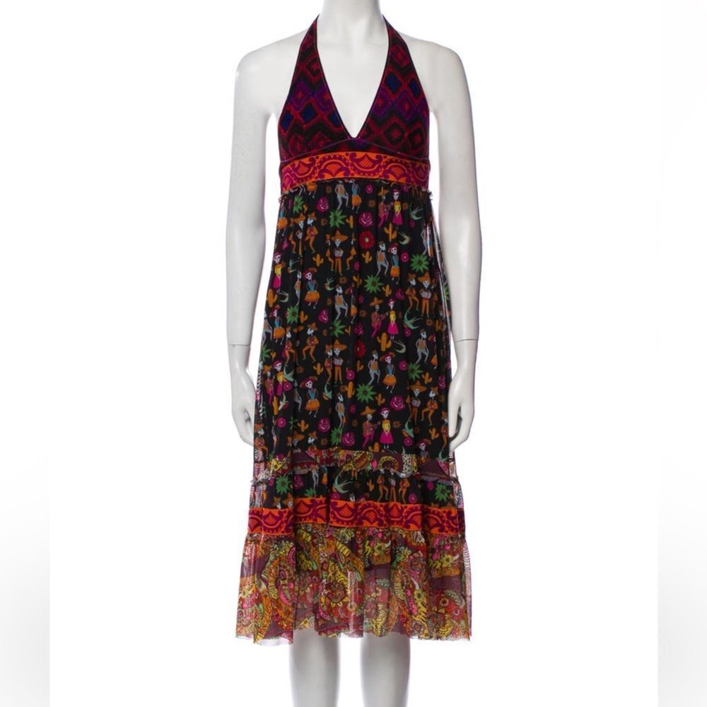 Agua Bendita Day of the Dead Halter Midi Dress Small
